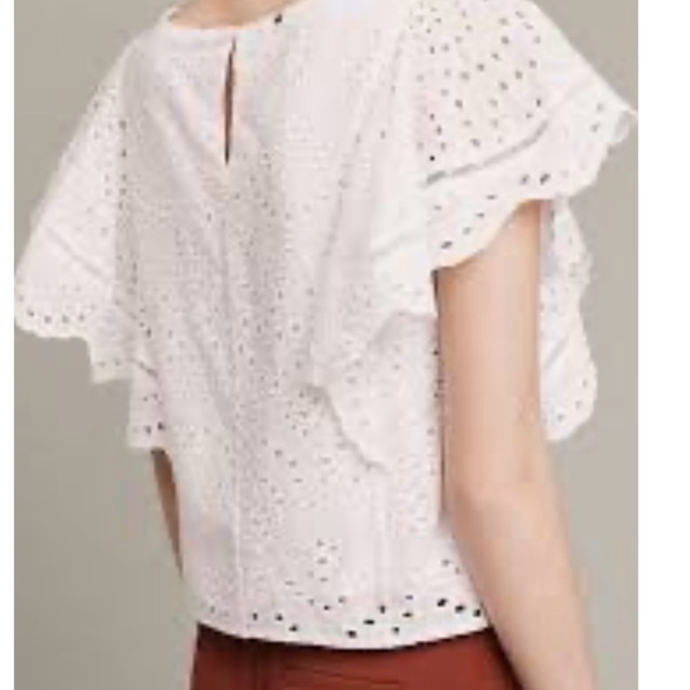 Ivana de Vinter Floral Cutwork Lace flutter sleeves top embroidery White sz XS